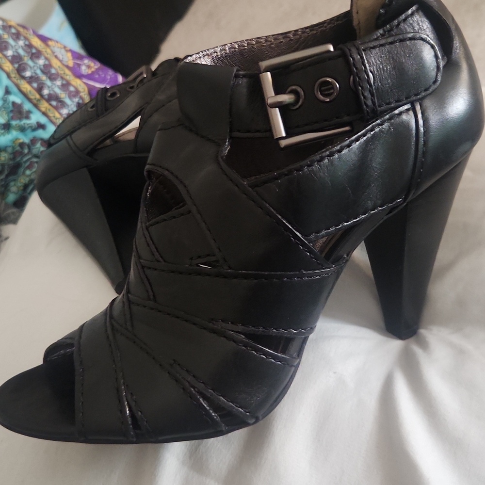 Coach Block 4 Inch Heel Shoes, Sz 8, Black Leather